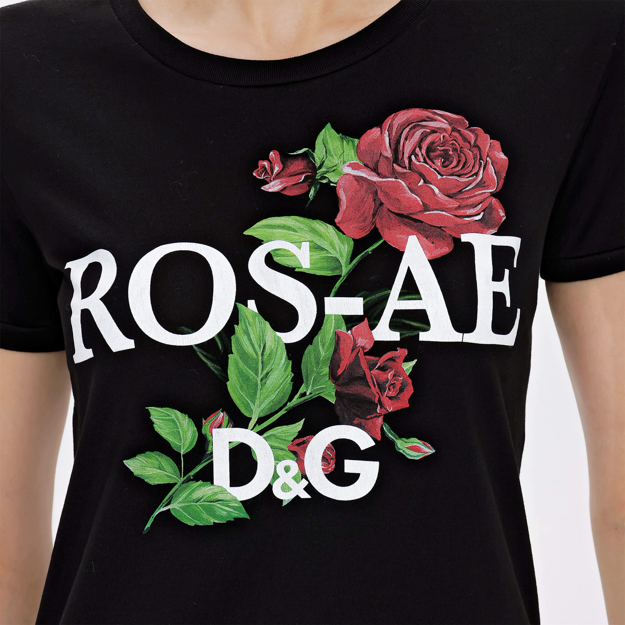 Dolce&Gabbana - Black Cotton Rose Print Tshirt